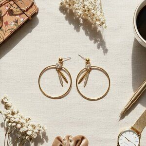 J Crew Goldtone rhinestone Hoop Earrings Womens